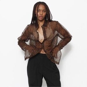 VINTAGE: sheer, brown, plaid, small, top